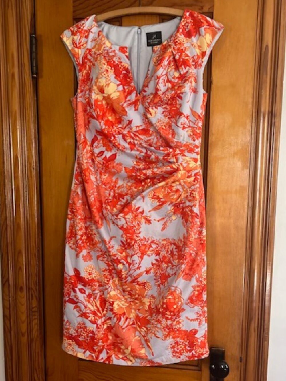 Adrianna Papell Faux Wrap  Floral Sheath Dress Woman's 8